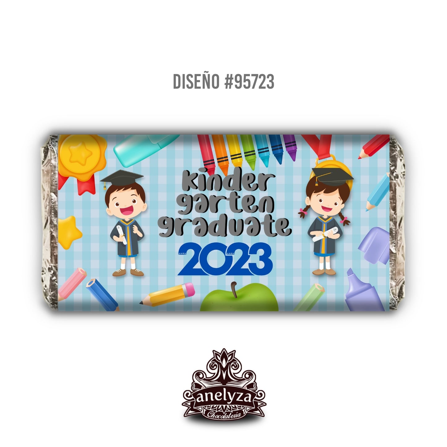 BARRAS DE CHOCOLATE PERSONALIZADAS DISEÑO #95723 GRADUACION KINDERGARTEN NIÑO Y NIÑA