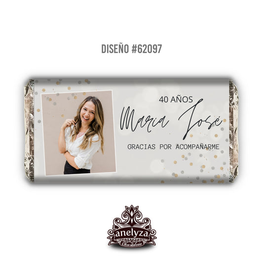BARRAS DE CHOCOLATE PERSONALIZADAS DISEÑO #62097 CUMPLEAÑOS DE MUJER / FOTO