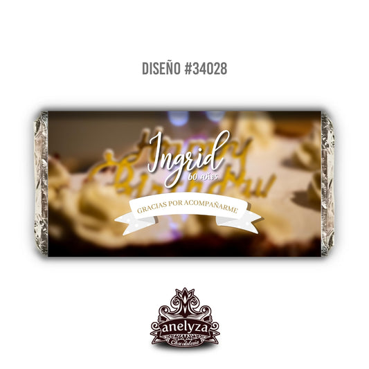 BARRAS DE CHOCOLATE PERSONALIZADAS DISEÑO #34028 CUMPLEAÑOS DE MUJER / BANDERIN