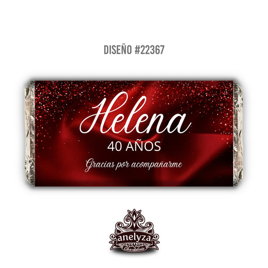 BARRAS DE CHOCOLATE PERSONALIZADAS DISEÑO #22367 CUMPLEAÑOS DE MUJER SABANA ROJA
