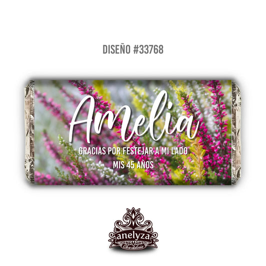 BARRAS DE CHOCOLATE PERSONALIZADAS DISEÑO #33768 CUMPLEAÑOS DE MUJER FLORES ROSAS Y AMARILLAS