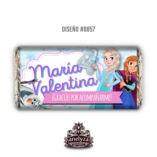 BARRAS DE CHOCOLATE PERSONALIZADAS DISEÑO #8857 FROZEN FIESTAS INFANTILES