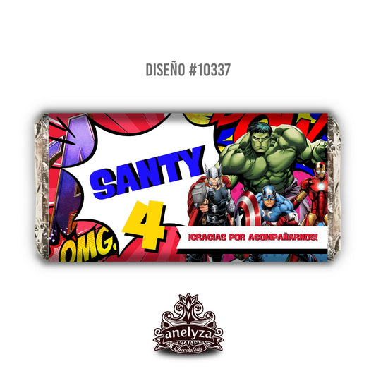BARRAS DE CHOCOLATE PERSONALIZADAS DISEÑO #10337 AVENGERS FIESTAS INFANTILES