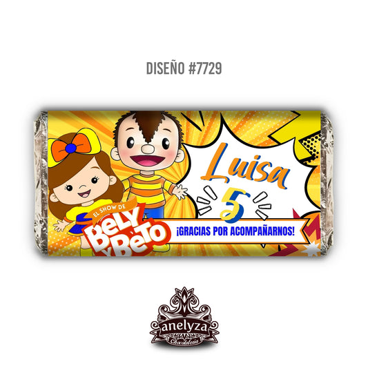 BARRAS DE CHOCOLATE PERSONALIZADAS DISEÑO #7729 BELY Y BETO CARI FIESTAS INFANTILES