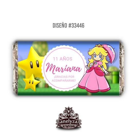BARRAS DE CHOCOLATE PERSONALIZADAS DISEÑO #33446 PRINCESA PEACH FIESTAS INFANTILES