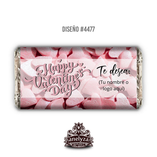 BARRAS DE CHOCOLATE PERSONALIZADAS DISEÑO #4477 SAN VALENTIN DIA DEL AMOR Y LA AMISTAD CORAZONES ROSAS