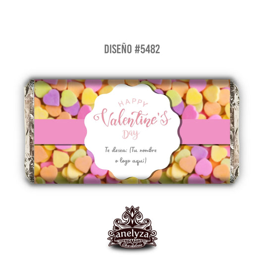 BARRAS DE CHOCOLATE PERSONALIZADAS DISEÑO #5482 SAN VALENTIN DIA DEL AMOR Y LA AMISTAD CORAZONES DE COLORES
