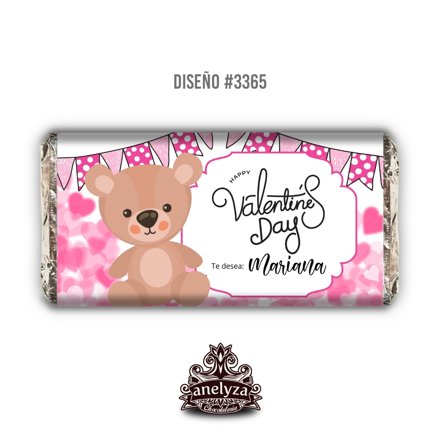 BARRAS DE CHOCOLATE PERSONALIZADAS DISEÑO #3365 SAN VALENTIN DIA DEL AMOR Y LA AMISTAD OSITO