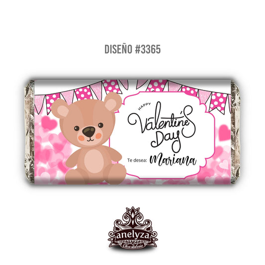 BARRAS DE CHOCOLATE PERSONALIZADAS DISEÑO #3365 SAN VALENTIN DIA DEL AMOR Y LA AMISTAD OSITO