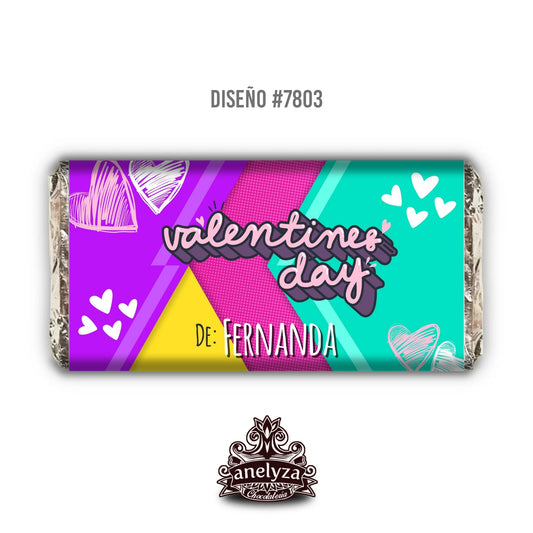 BARRAS DE CHOCOLATE PERSONALIZADAS DISEÑO #7803 SAN VALENTIN DIA DEL AMOR Y LA AMISTAD COLORES