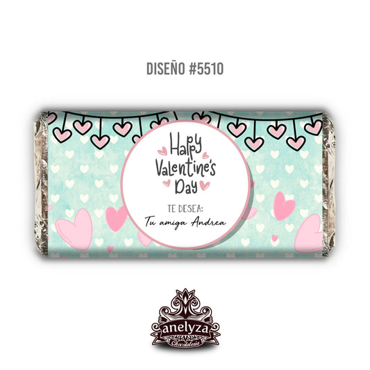 BARRAS DE CHOCOLATE PERSONALIZADAS DISEÑO #5510 SAN VALENTIN DIA DEL AMOR Y LA AMISTAD FONDO AZUL