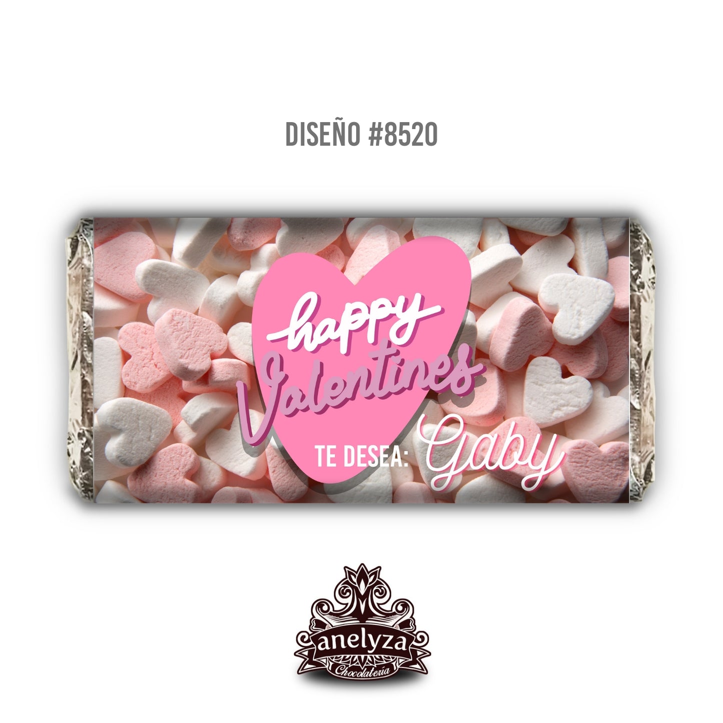 BARRAS DE CHOCOLATE PERSONALIZADAS DISEÑO #8520 SAN VALENTIN DIA DEL AMOR Y LA AMISTAD PASTILLAS ROSAS