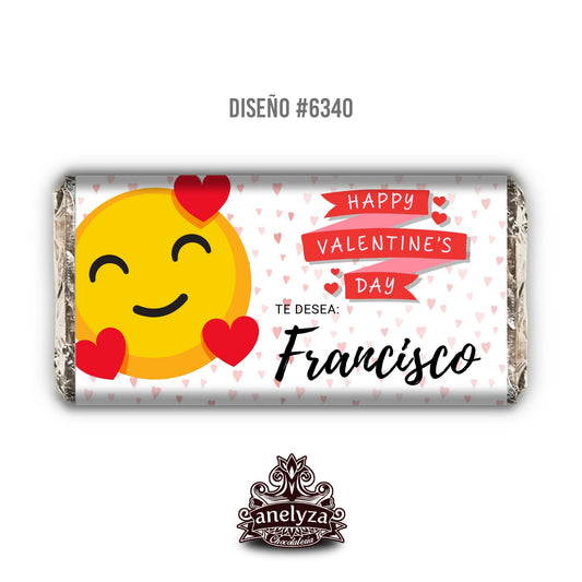 BARRAS DE CHOCOLATE PERSONALIZADAS DISEÑO #6340 SAN VALENTIN DIA DEL AMOR Y LA AMISTAD EMOJI LOVE