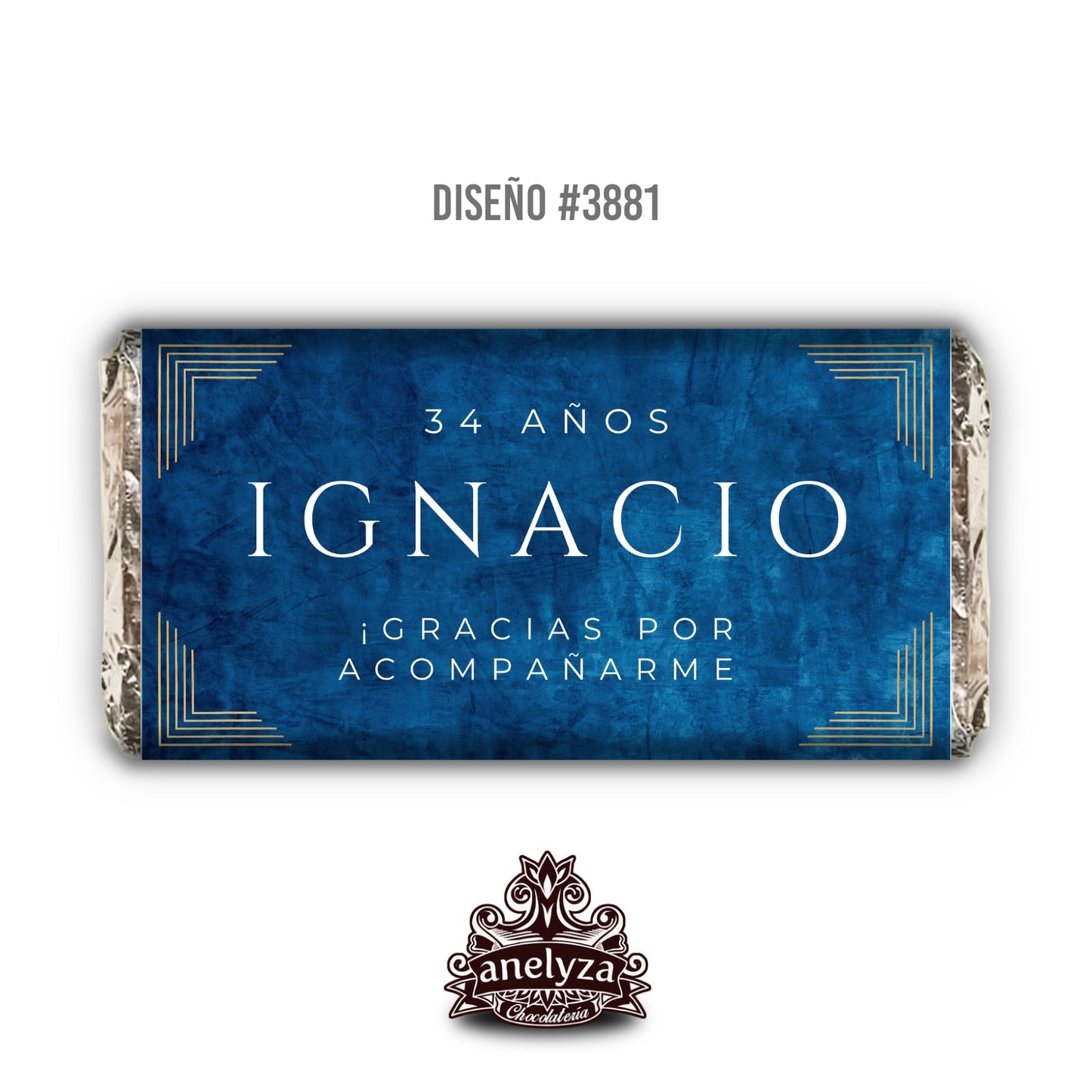 BARRAS DE CHOCOLATE PERSONALIZADAS DISEÑO #3881 CUMPLEAÑOS HOMBRE AZUL