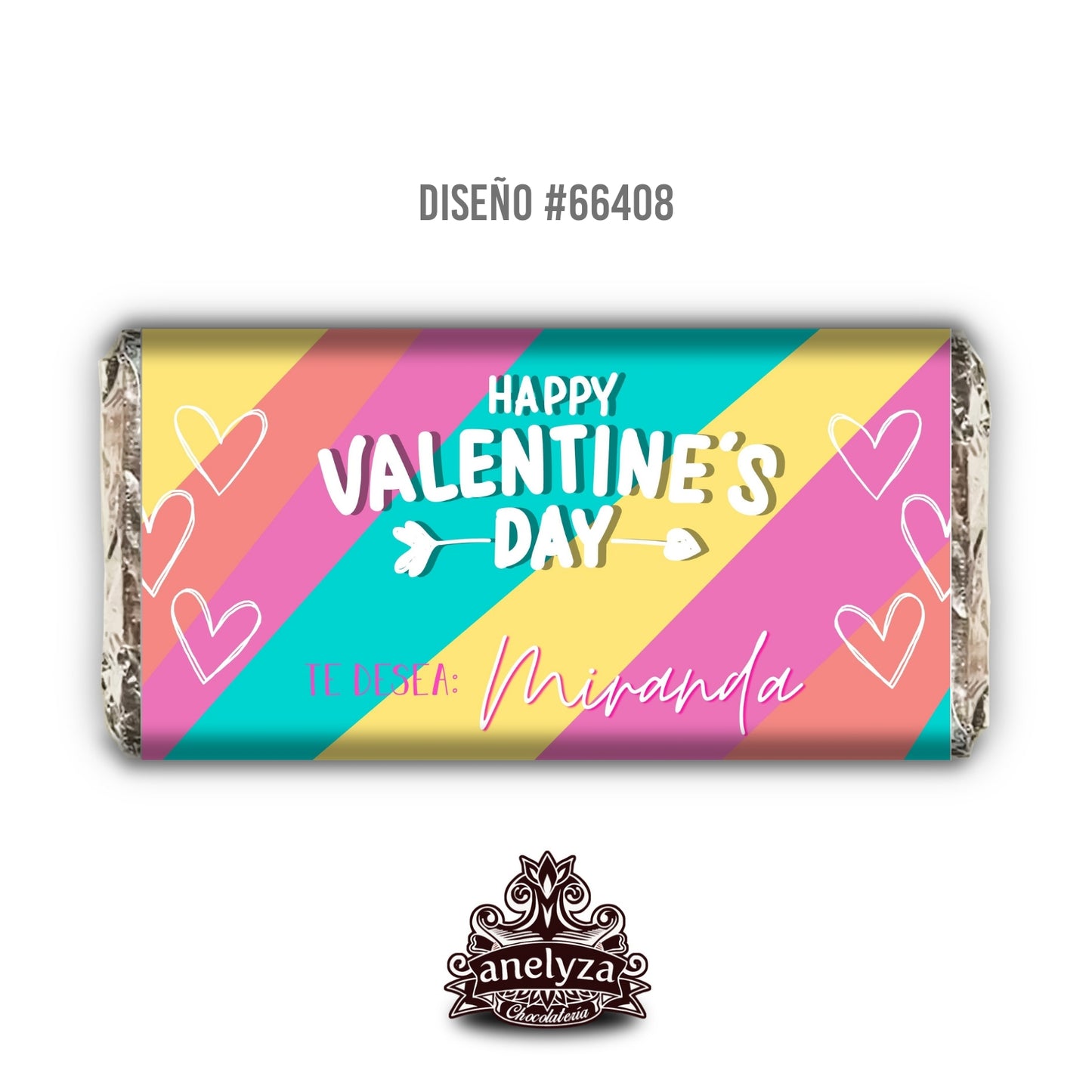 BARRAS DE CHOCOLATE PERSONALIZADAS DISEÑO #66408 SAN VALENTIN DIA DEL AMOR Y LA AMISTAD COLORIDO