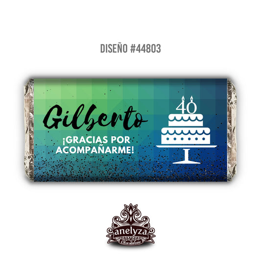 BARRAS DE CHOCOLATE PERSONALIZADAS DISEÑO #44803 CUMPLEAÑOS HOMBRE VERDE AZUL