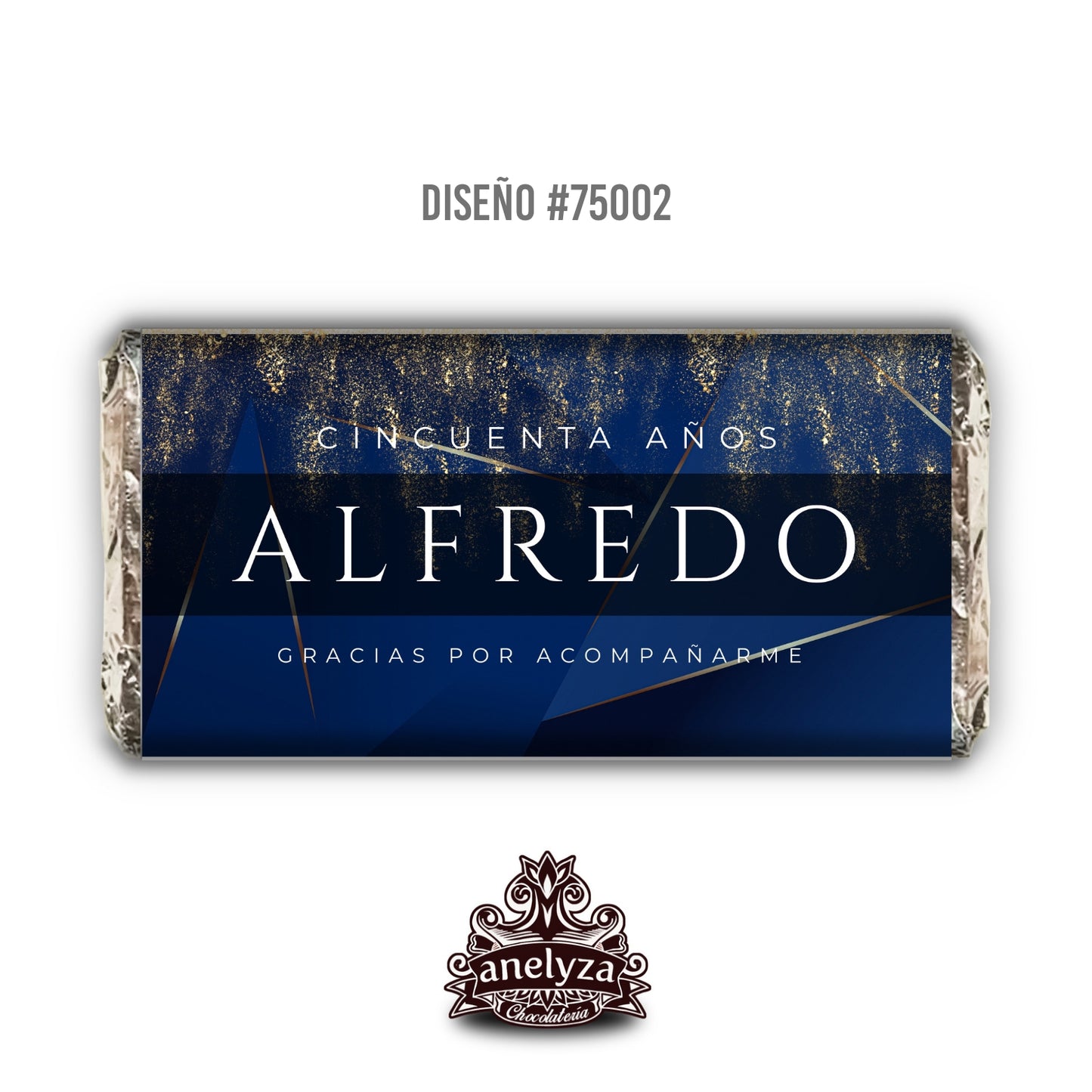 BARRAS DE CHOCOLATE PERSONALIZADAS DISEÑO #75002 CUMPLEAÑOS HOMBRE AZUL DORADO