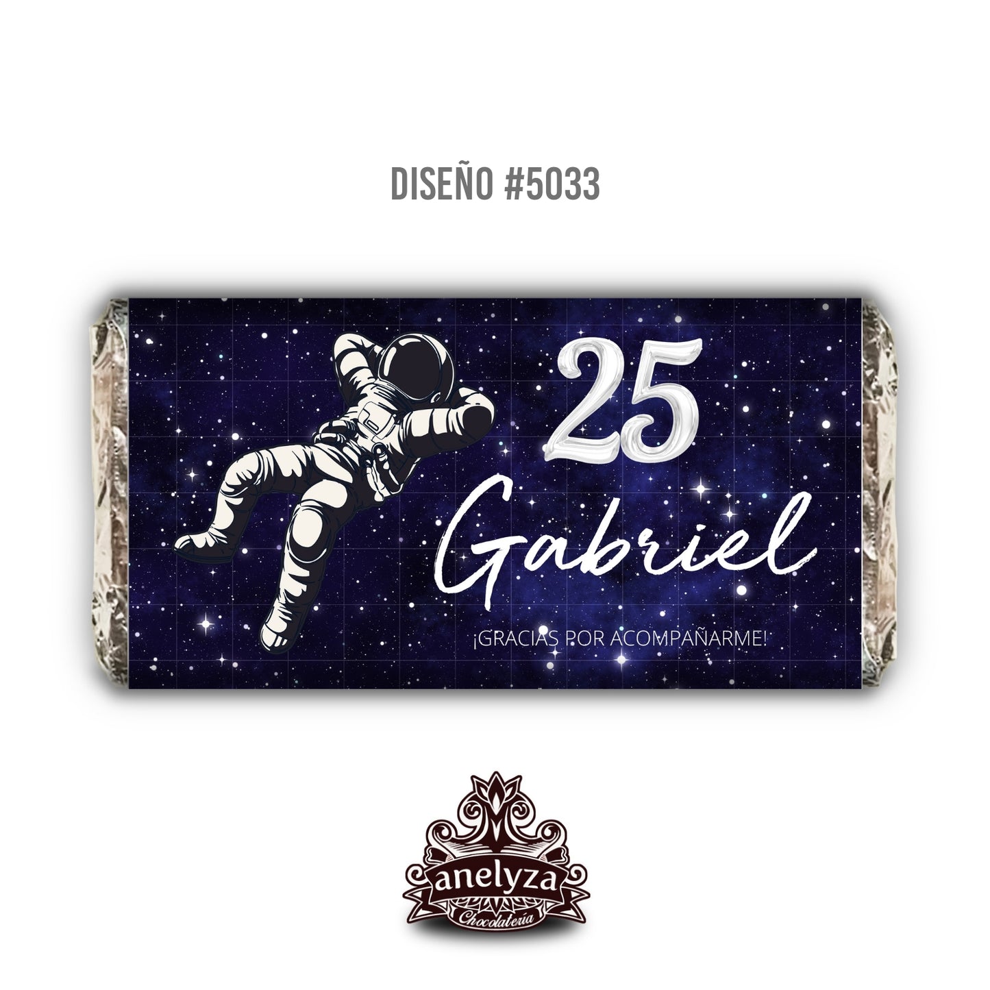 BARRAS DE CHOCOLATE PERSONALIZADAS DISEÑO #5033 CUMPLEAÑOS HOMBRE ASTRONAUTA