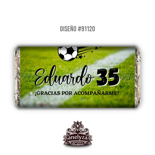 BARRAS DE CHOCOLATE PERSONALIZADAS DISEÑO #91120 CUMPLEAÑOS HOMBRE FUTBOL