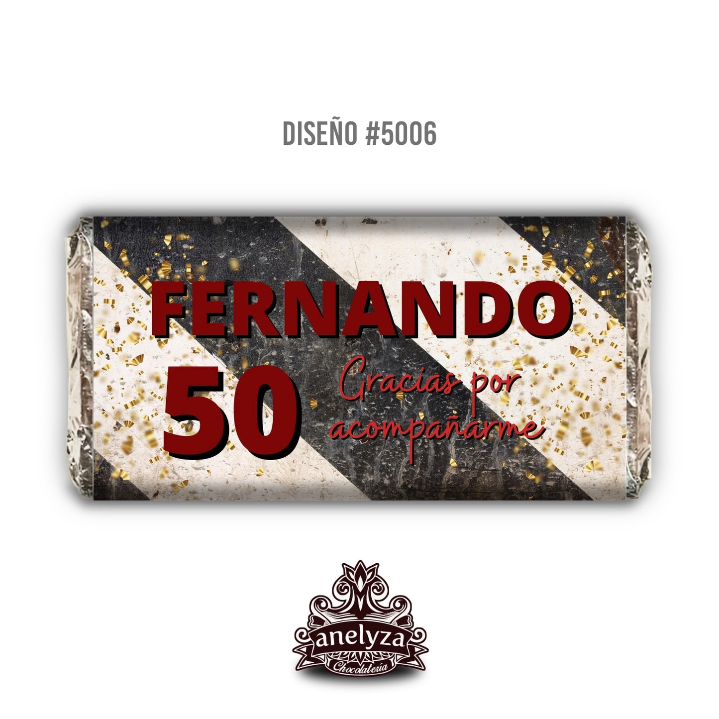 BARRAS DE CHOCOLATE PERSONALIZADAS DISEÑO #5006 CUMPLEAÑOS HOMBRE BLANCO Y NEGRO