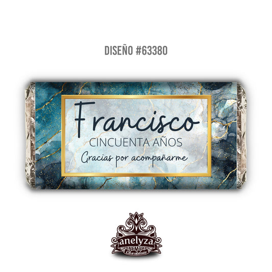 BARRAS DE CHOCOLATE PERSONALIZADAS DISEÑO #63380 CUMPLEAÑOS HOMBRE MARMOL AZUL