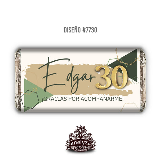 BARRAS DE CHOCOLATE PERSONALIZADAS DISEÑO #7730 CUMPLEAÑOS HOMBRE VERDE Y DORADO