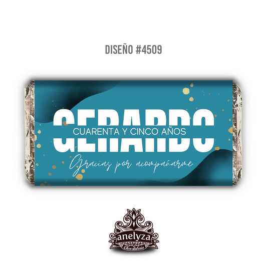 BARRAS DE CHOCOLATE PERSONALIZADAS DISEÑO #4509 CUMPLEAÑOS HOMBRE MANCHAS DORADAS