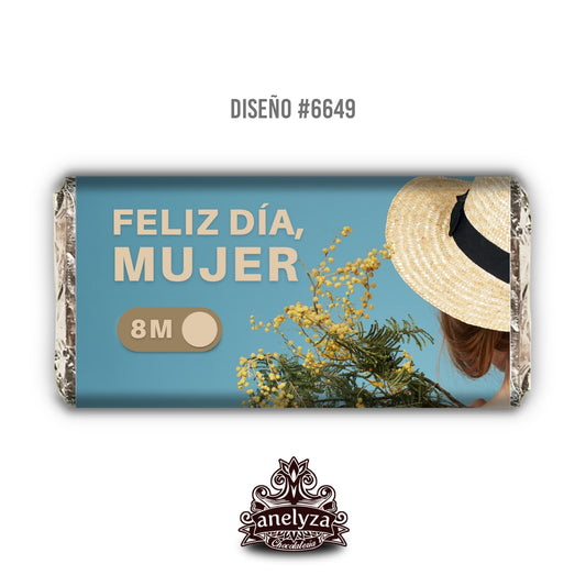 BARRAS DE CHOCOLATE PERSONALIZADAS DISEÑO #6649 DIA INTERNACIONAL DE LA MUJER AZUL AMARILLO