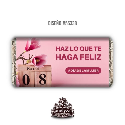 BARRAS DE CHOCOLATE PERSONALIZADAS DISEÑO #55338 DIA INTERNACIONAL DE LA MUJER FLORES MADERA