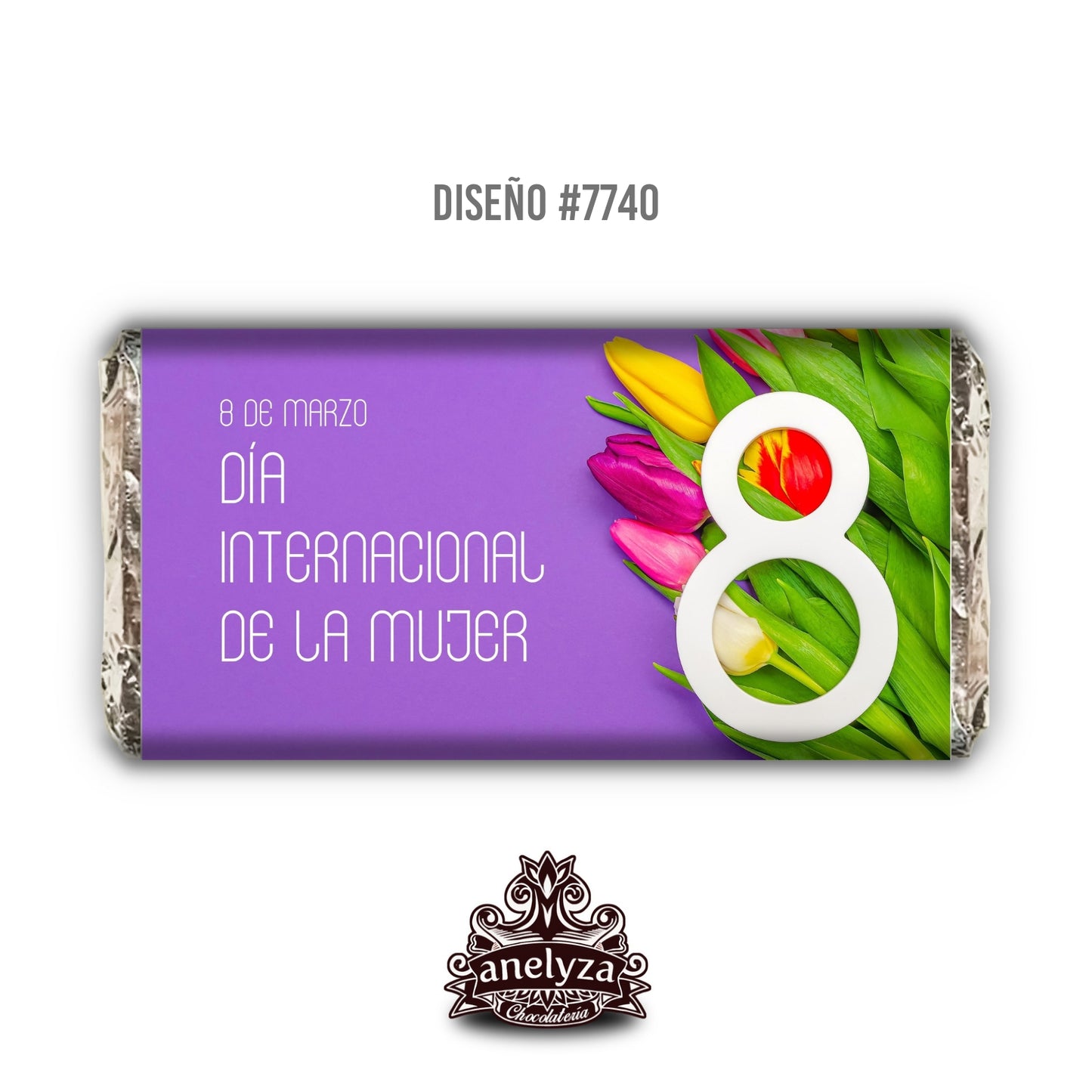 BARRAS DE CHOCOLATE PERSONALIZADAS DISEÑO #7740 DIA INTERNACIONAL DE LA MUJER TULIPANES