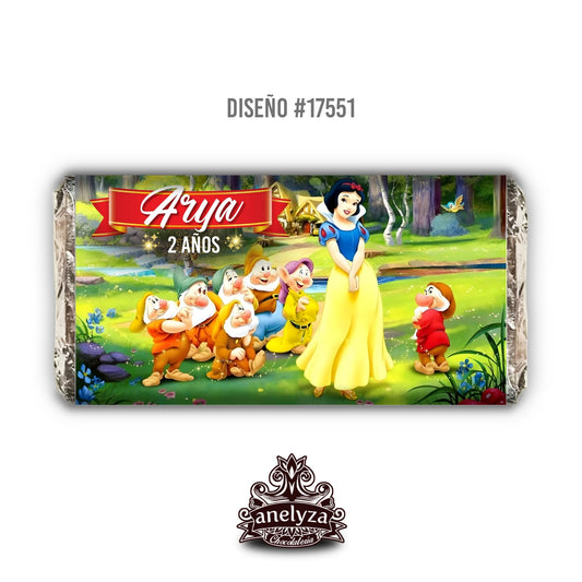 BARRAS DE CHOCOLATE PERSONALIZADAS DISEÑO #17551 BLANCA NIEVES FIESTAS INFANTILES