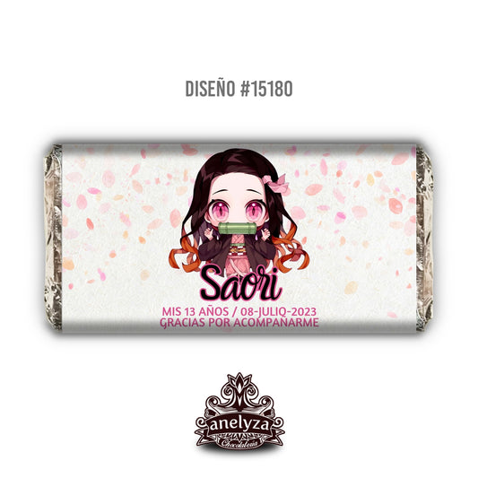 BARRAS DE CHOCOLATE PERSONALIZADAS DISEÑO #15180 DEMON SLAYER CHIBI FIESTAS INFANTILES