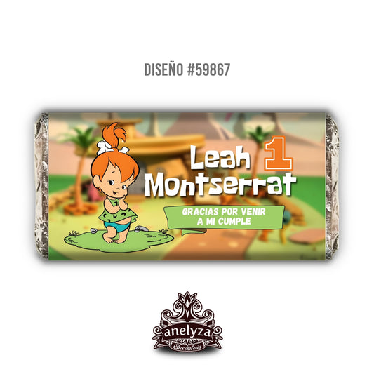 BARRAS DE CHOCOLATE PERSONALIZADAS DISEÑO #59867 PEBBLES PICAPIEDRA FIESTAS INFANTILES
