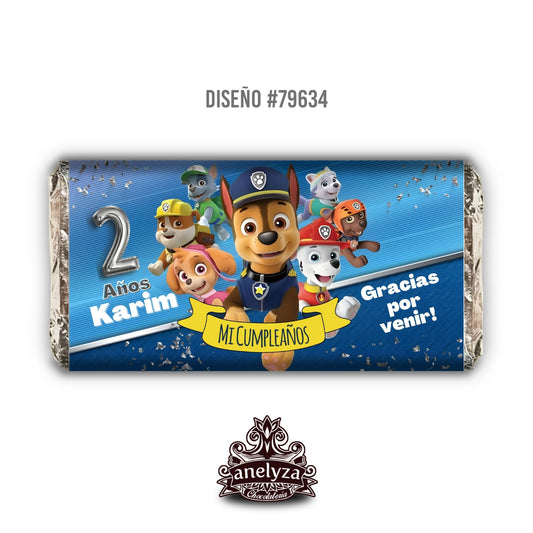 BARRAS DE CHOCOLATE PERSONALIZADAS DISEÑO #79634 PAW PATROL FIESTAS INFANTILES
