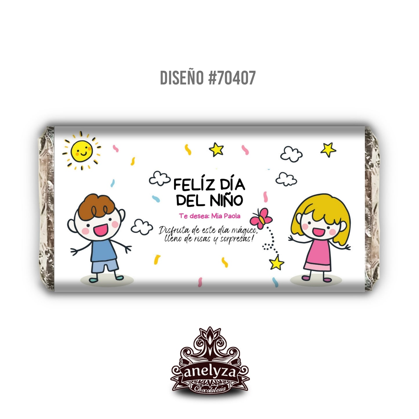 BARRAS DE CHOCOLATE PERSONALIZADAS DISEÑO #70407 DIA DEL NIÑO