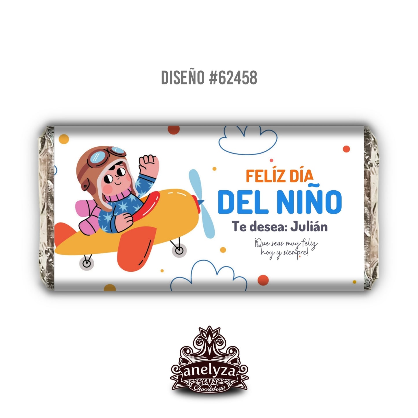 BARRAS DE CHOCOLATE PERSONALIZADAS DISEÑO #62458 DIA DEL NIÑO
