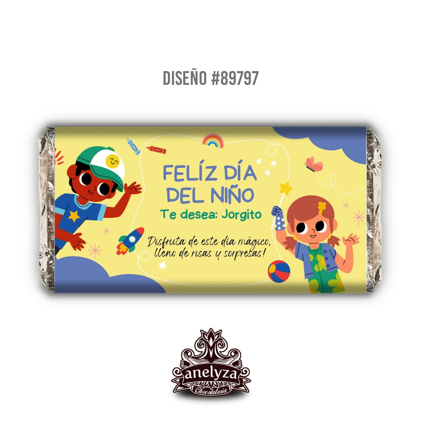 BARRAS DE CHOCOLATE PERSONALIZADAS DISEÑO #89797 DIA DEL NIÑO