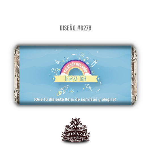 BARRAS DE CHOCOLATE PERSONALIZADAS DISEÑO #6278 DIA DEL NIÑO
