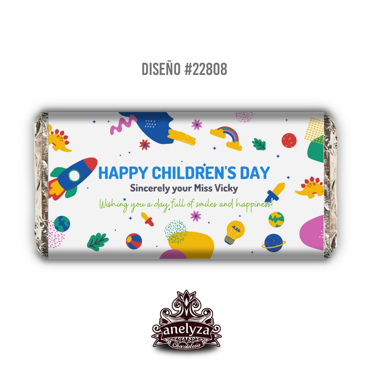 BARRAS DE CHOCOLATE PERSONALIZADAS DISEÑO #22808 DIA DEL NIÑO
