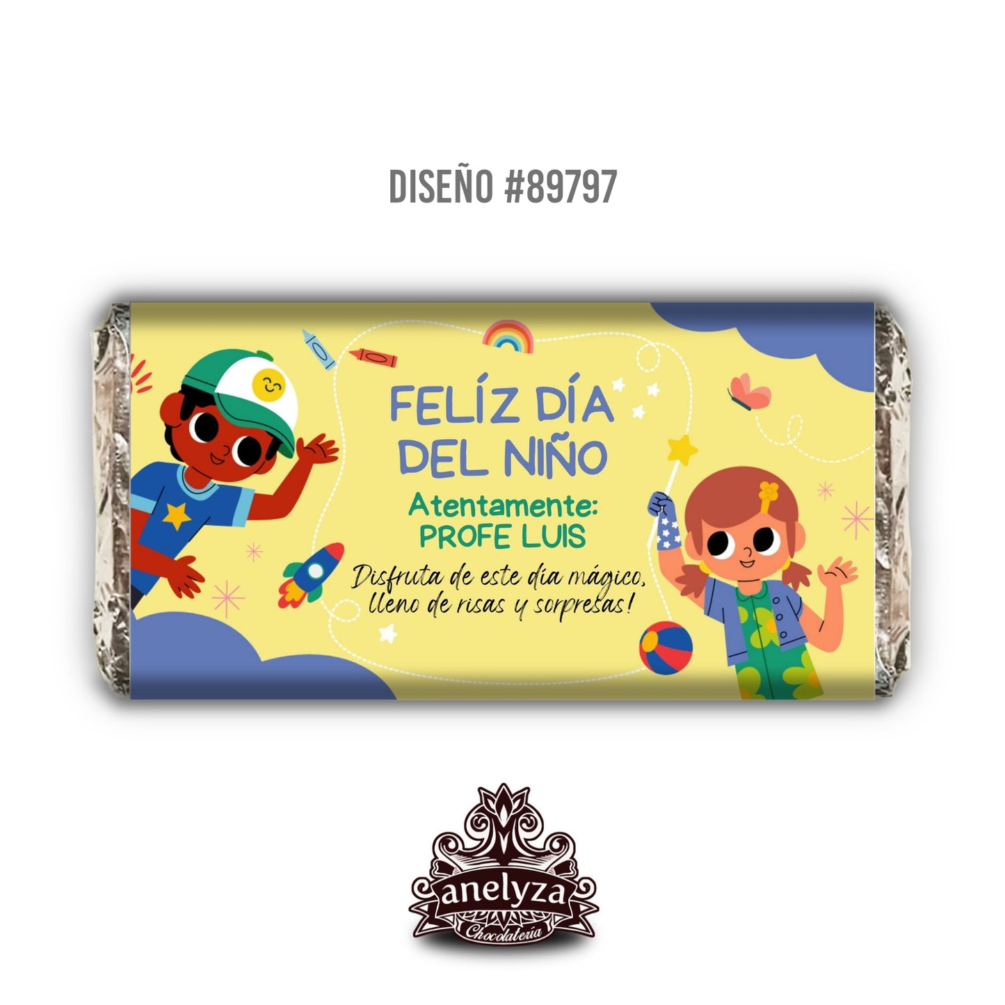 BARRAS DE CHOCOLATE PERSONALIZADAS DISEÑO #89797 DIA DEL NIÑO