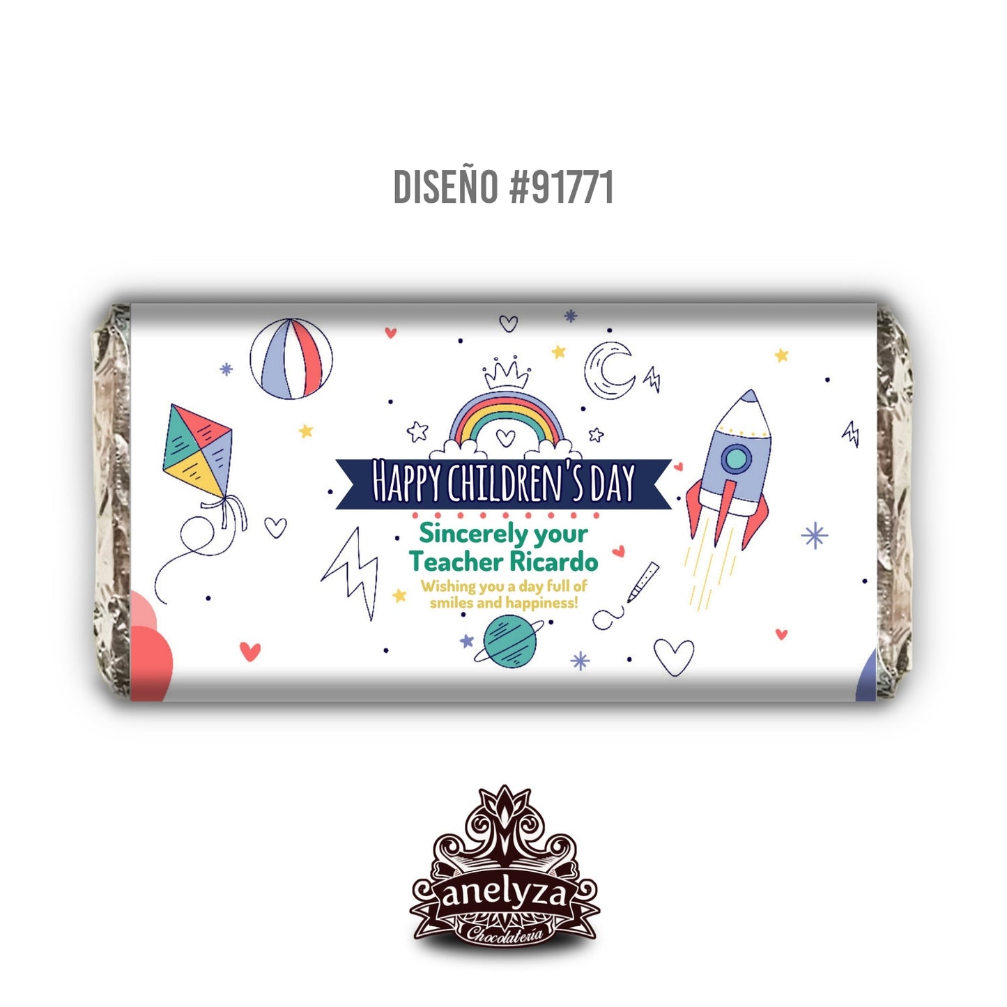 BARRAS DE CHOCOLATE PERSONALIZADAS DISEÑO #91771 DIA DEL NIÑO