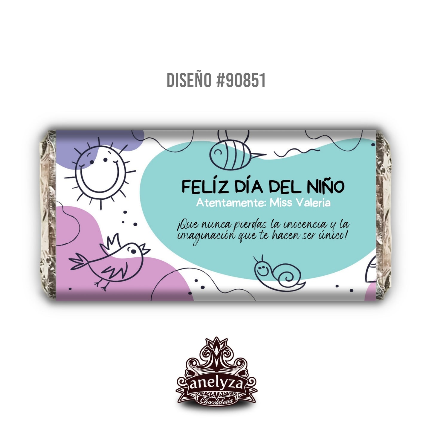 BARRAS DE CHOCOLATE PERSONALIZADAS DISEÑO #90851 DIA DEL NIÑO