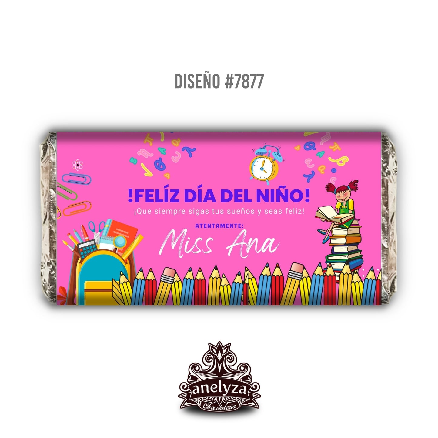 BARRAS DE CHOCOLATE PERSONALIZADAS DISEÑO #7877 DIA DEL NIÑO