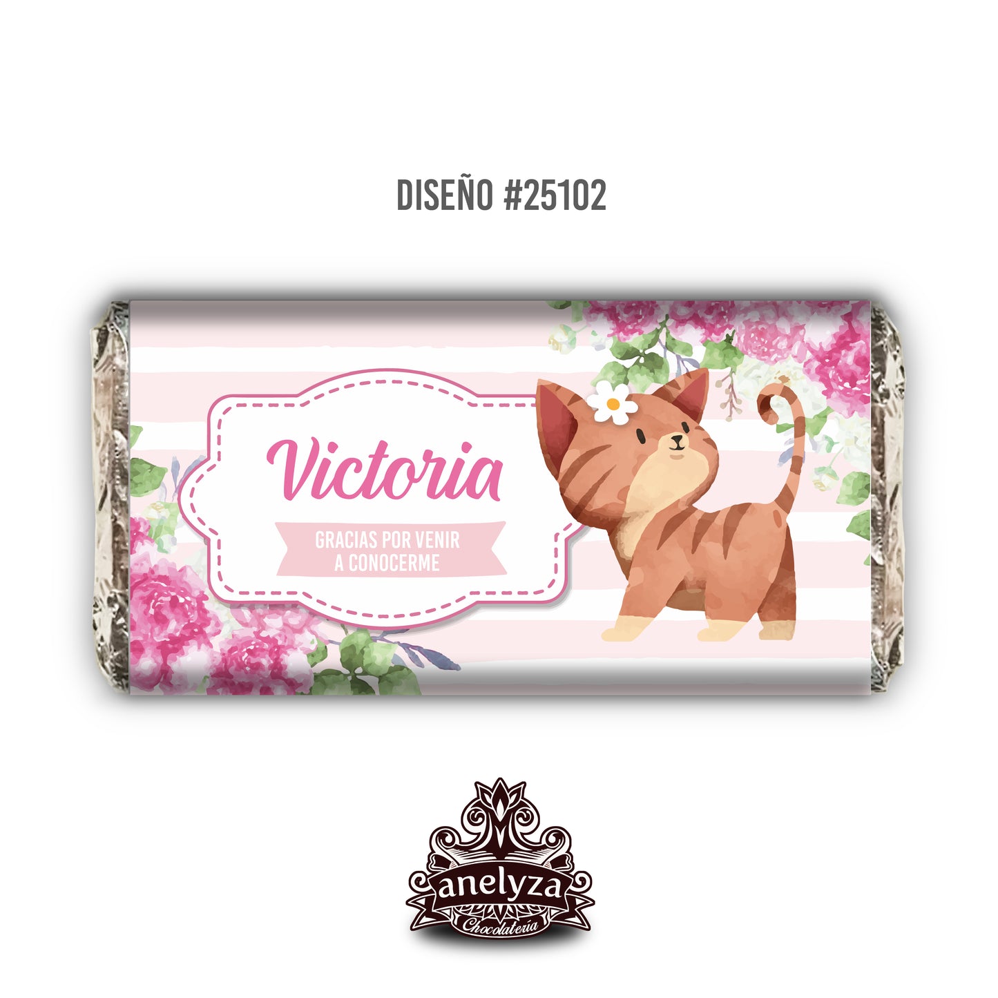 BARRAS DE CHOCOLATE PERSONALIZADAS DISEÑO #25102 GATITA NACIMIENTO/BABY SHOWER