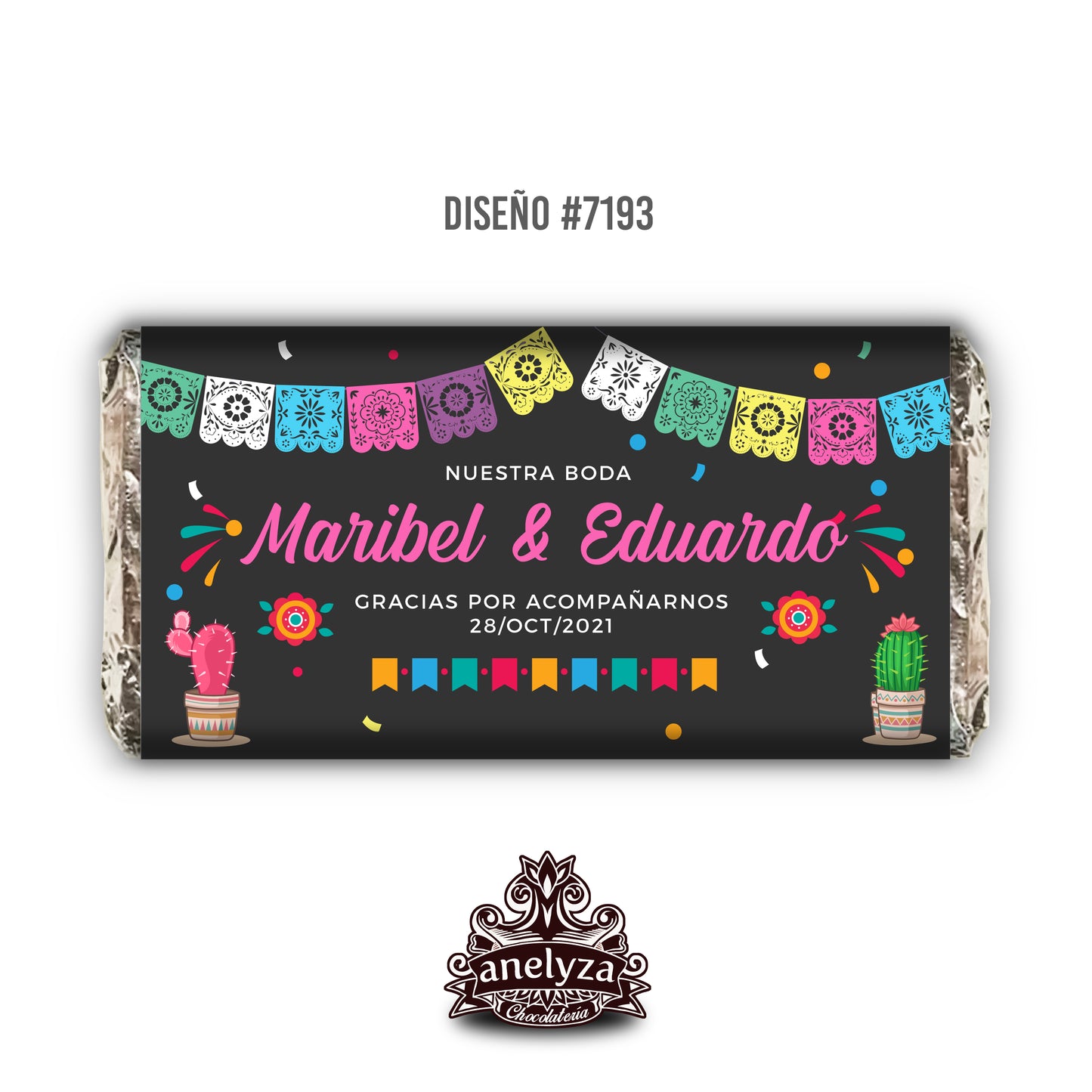 BARRAS DE CHOCOLATE PERSONALIZADAS DISEÑO #7193 DISEÑO MEXICANO BODAS