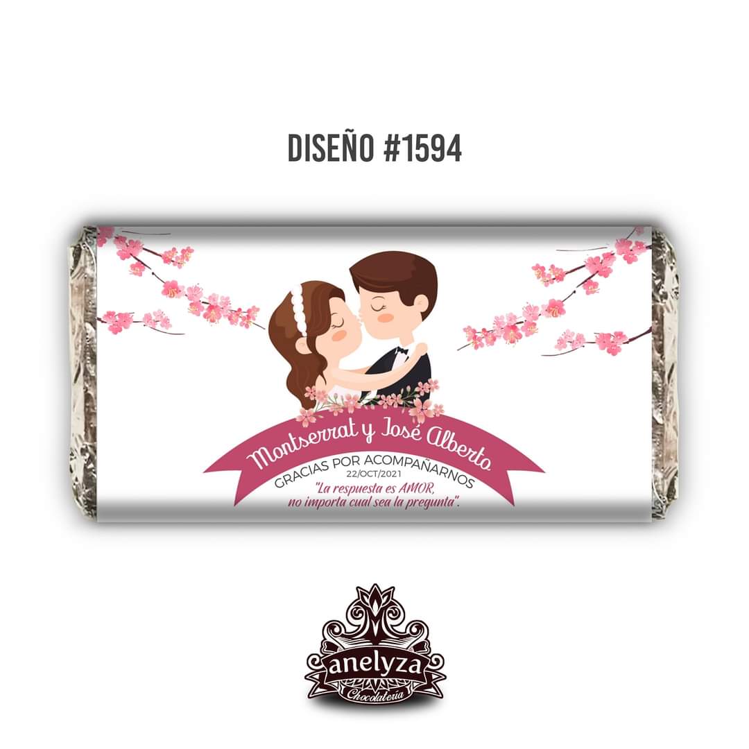 BARRAS DE CHOCOLATE PERSONALIZADAS DISEÑO #1594 DIBUJO CASADOS BODAS