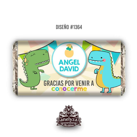 BARRAS DE CHOCOLATE PERSONALIZADAS DISEÑO #1364 DINOSAURIOS NACIMIENTO/BABY SHOWER