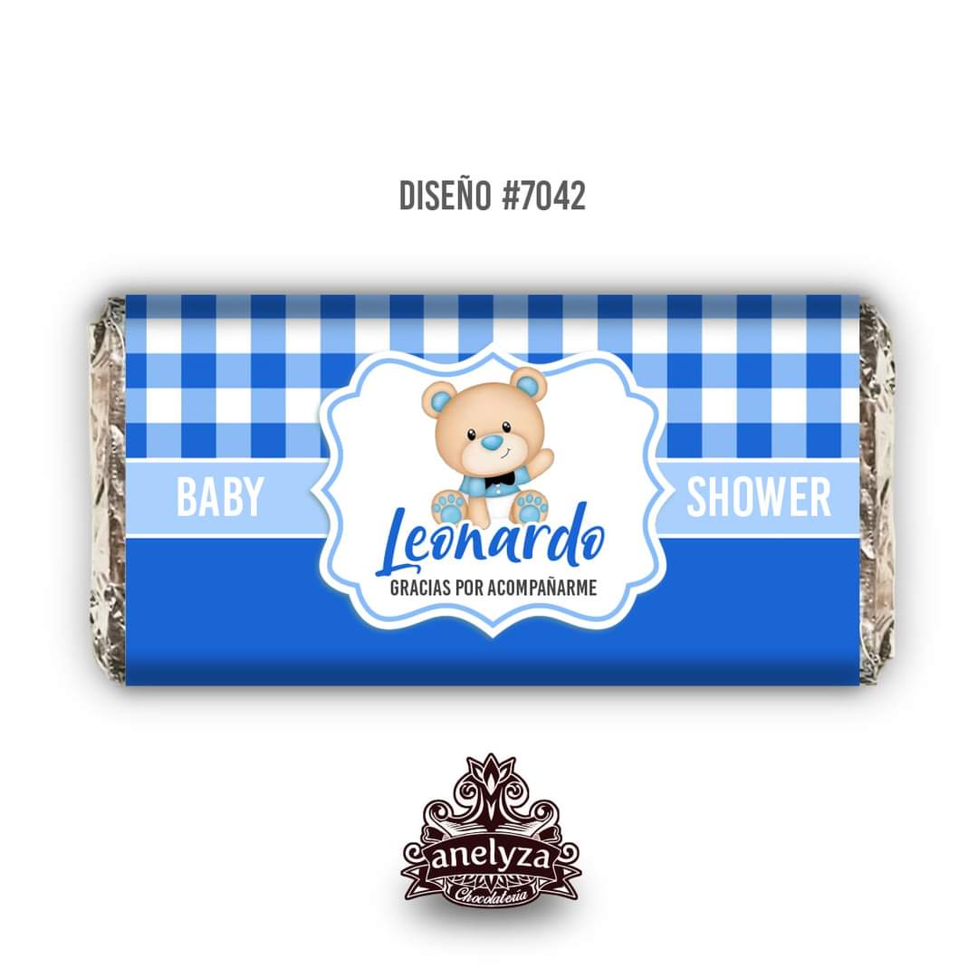 BARRAS DE CHOCOLATE PERSONALIZADAS DISEÑO #7042 OSITO NACIMIENTO/BABY SHOWER