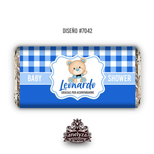 BARRAS DE CHOCOLATE PERSONALIZADAS DISEÑO #7042 OSITO NACIMIENTO/BABY SHOWER