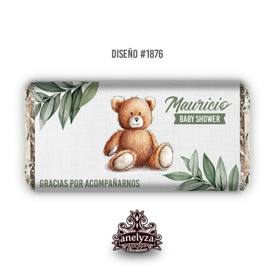 BARRAS DE CHOCOLATE PERSONALIZADAS DISEÑO #1876 OSITO NACIMIENTO/BABY SHOWER